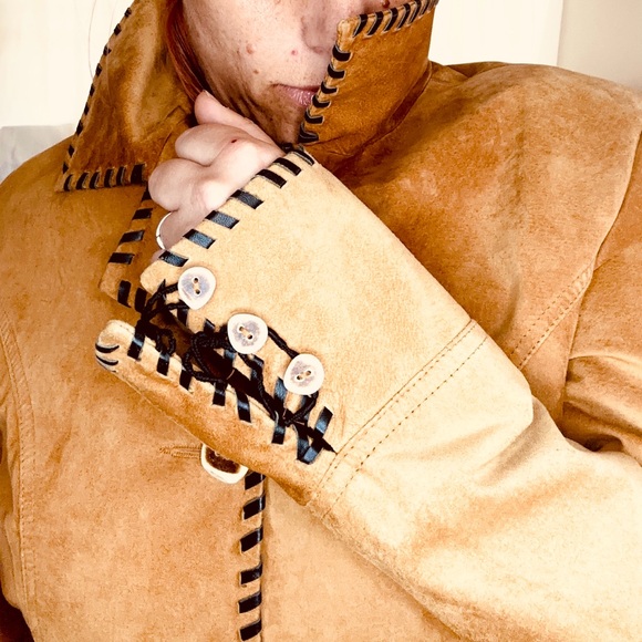 Boutique 60s Suede Rockstar Coat w/belt Handmade Leather Stitching - Picture 2 of 9